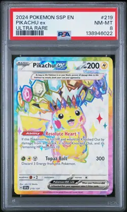 Pikachu EX 219/191 Ultra Rare Ssp En Surging Sparks Pokemon PSA 8 *022 - Image 1