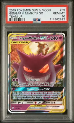 2019 Pokemon Sun & Moon Team Up Gengar & Mimikyu GX Team Up PSA 10 #53 - Image 1