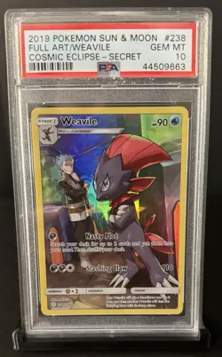 Pokemon TCG Cosmic Eclipse Weavile 238/236 Full Art Secret Rare PSA 10 - Image 1