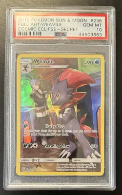 Pokemon TCG Cosmic Eclipse Weavile 238/236 Full Art Secret Rare PSA 10 - Image 2