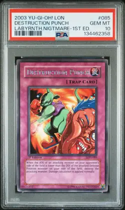 2003 YU-GI-OH! LON-LABYRINTH OF NIGHTMARE 1ST ED #085 DESTRUCTION PUNCH PSA 10 - Image 1