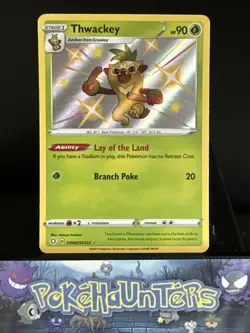 Pokemon Card Thwackey SV005/SV122 Shining Fates Ultra Rare Holo Baby Shiny NM - Image 1