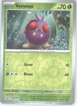 Venonat Reverse Holo Pokemon tcg SV2a: Pokemon Card 151 #048/165 - Image 1