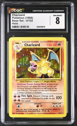 CGC 8 Charizard 1999 Base Set 4/102 Holo Pokemon Card - Image 1