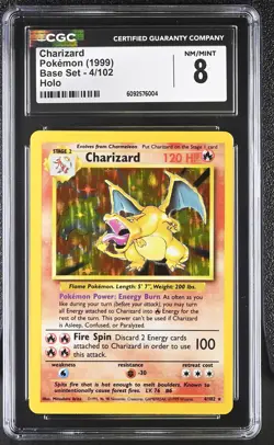 CGC 8 Charizard 1999 Base Set 4/102 Holo Pokemon Card - Image 1
