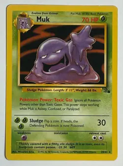 Muk 28/62 Fossil Rare Pokemon Card 1999 WOTC Vintage - VG+ - Image 1