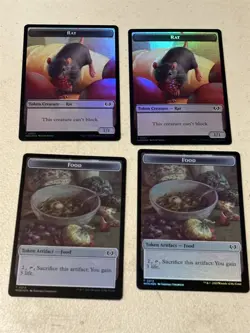 4 x mtg foil token Rat // Food, 0007/0013, Wilds of Eldraine, unplayed - Image 1