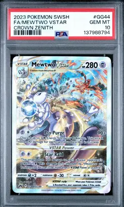 2023 POKEMON SWORD & SHIELD CROWN ZENITH #GG44 FULL ART/MEWTWO VSTAR PSA 10 - Image 1