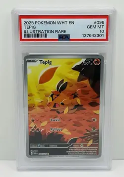🔥2025 Pokemon Tepig 096 Illustration Rare White Flare PSA 10 Gem Mint!🔥 - Image 1