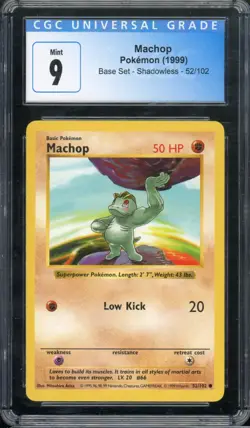 Machop Pokemon (1999) Base Set - Shadowless - 52/102 CGC 9 - Image 1