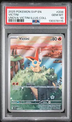 2025 POKEMON SVP EN-SV BLACK STAR PROMO #208 VICTINI UNOVA ILLUS COLL PSA 10 - Image 1