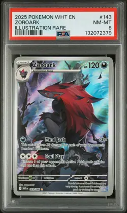 2025 POKEMON WHT EN-WHITE FLARE ILLUSTRATION RARE #143 ZOROARK PSA 8 - Image 1