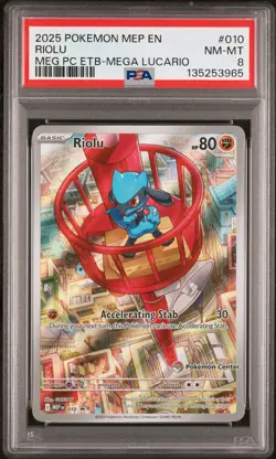 2025 POKEMON MEP EN-ME BLACK STAR PROMO #010 RIOLU PSA 8 - Image 1