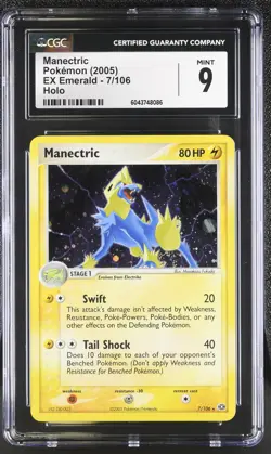 CGC 9 MINT Manectric 2005 EX Emerald 7/106 Holo Pokemon Card - Image 1