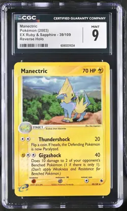 CGC 9 MINT Manectric 2003 EX Ruby & Sapphire 39/109 Reverse Holo Pokemon Card - Image 1