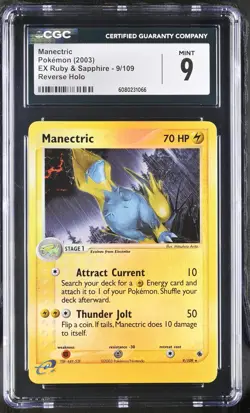 CGC 9 MINT Manectric 2003 EX Ruby & Sapphire 9/109 Reverse Holo Pokemon Card - Image 1