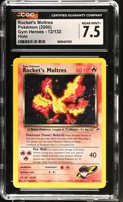 CGC 7.5 Rocket's Moltres 2000 Gym Heroes 12/132 Holo Pokemon Card - Image 1