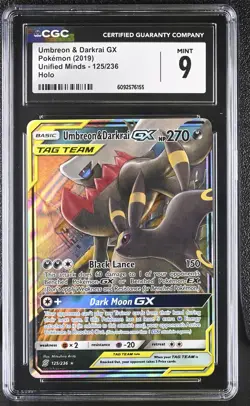 CGC 9 MINT Umbreon & Darkrai GX 2019 Unified Minds 125/236 Holo Pokemon Card - Image 1