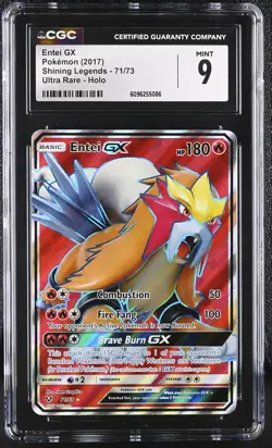 CGC 9 MINT Entei GX 2017 Shining Legends 71/73 Ultra Rare Holo Pokemon Card - Image 1
