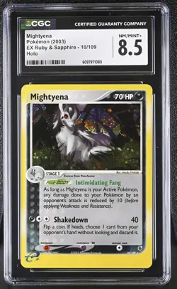 CGC 8.5 Mightyena 2003 EX Ruby & Sapphire 10/109 Holo Pokemon Card - Image 1