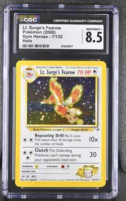 CGC 8.5 Lt. Surge's Fearow 2000 Gym Heroes 7/132 Holo Pokemon Card - Image 1