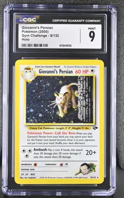 CGC 9 MINT Giovanni's Persian 2000 Gym Challenge 8/132 Holo Pokemon Card - Image 1