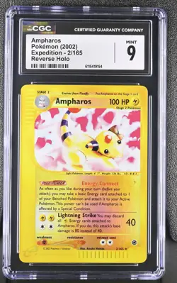 CGC 9 MINT Ampharos 2002 Expedition 2/165 Reverse Holo Pokemon Card - Image 1