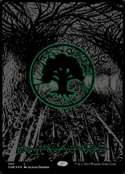 MTG Forest (369) - Oil Slick Raised Foil - Phyrexian, NM-Mint, English Phyrexia: - Image 1