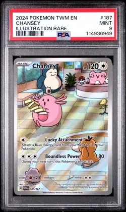 2024 POKEMON TWM EN-TWILIGHT MASQUERADE ILLUSTRATION RARE #187 CHANSEY PSA 9 - Image 1