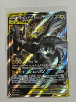 Pokeman Pikachu & Zekrom GX Black Star Promo TCG Card Full Art SM168 - Image 1