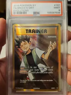 2016 Pokemon XY Evolutions #107 Full Art Brock's Grit PSA 9 Card - Image 1