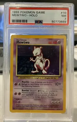 Pokemon TCG 1999 Mewtwo Holo Base Set PSA 7 10/102 Psychic Rare Card - Image 1