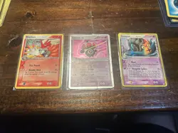 3 Card Pokemon Lot Claydol Ex Omastar Blaziken Creased Damaged -PRINT LINE ERROR - Image 1