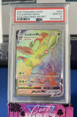 2021 POKEMON SWORD & SHIELD EVOLVING SKIES SECRET FULL ART/LEAFEON VMAX PSA 10 - Image 1