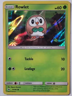 EXCLUSIVE HOLO Rowlet 9/149 PL - VARIANT - Sun Moon Pokemon Card - Image 1