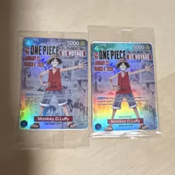 Bandai One Piece CCG US Voyage Monkey D. Luffy Broadcast Holo Card Lot (2) - Image 1