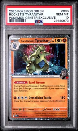 2025 POKEMON DRI EN-DESTINED RIVALS #096 TEAM ROCKET'S TYRANITAR PSA 10 - Image 1