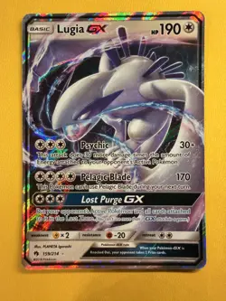 Pokemon Card Lugia GX 159/214 Sun & Moon Rare Lost Thunder Holo Near Mint - Image 1