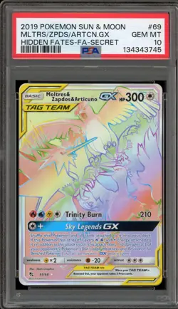Pokemon Moltres & Zapdos & Articuno GX Hidden Fates Secret Rare #69 PSA 10 - Image 1