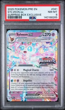 2025 POKEMON PRISMATIC EVOLUTIONS #041 SYLVEON ex SURPRISE BOX EXCLUSIVE PSA 8 - Image 1