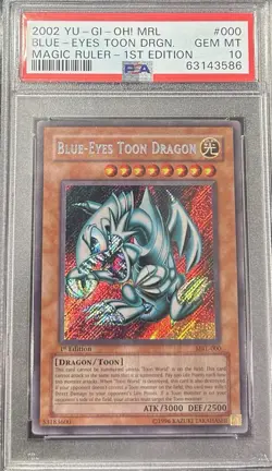 2002 Yu-Gi-Oh Blue-Eyes Toon Dragon MRL-000 1st Edition Secret Rare PSA 10 - Image 1