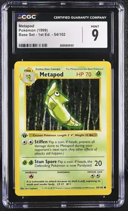 CGC 9 MINT Metapod 1999 Base Set 1st Edition 54/102 Pokemon Card - Image 1
