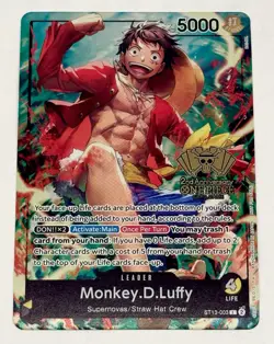 One Piece Monkey D. Luffy 2nd Anniversary WINNER Card Gold Foil English ST13-003 - Image 1