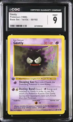 CGC 9 MINT Gastly 1999 Base Set 1st Edition Shadowless 50/102 Pokemon Card - Image 1