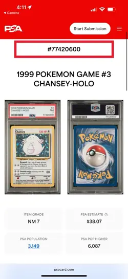 1999 POKEMON BASE SET UNLIMITED #3 CHANSEY HOLO PSA 7 Graded Card - Image 3