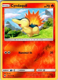 Cyndaquil (40) 40/214 SM - Lost Thunder Pokemon TCG NM Reverse Holo - Image 1