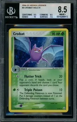 2004 Pokemon Crobat 3/101 Holo EX Hidden Legends PRINT ERROR BGS 8.5 NM-MT+ PSA - Image 1