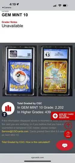CGC 9.5/ Gem Mint 10 Pokemon Mew Celebrations Gold #025 025/025 Old Label - Image 3