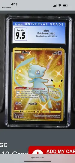 CGC 9.5/ Gem Mint 10 Pokemon Mew Celebrations Gold #025 025/025 Old Label - Image 4
