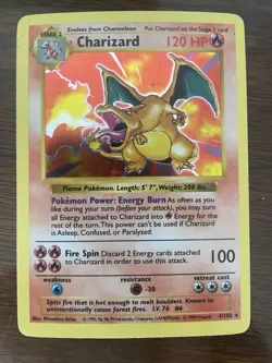 Pokemon TCG 1999 Base Set Charizard 4/102 Holo Rare Unlimited Holographic - Image 1